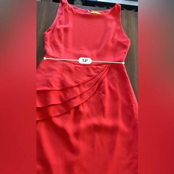 Alice + Olivia Asymmetrical Side Ruffle Open Back Fitted Dress Bright Poppy XS 0 - Picture 12 of 16